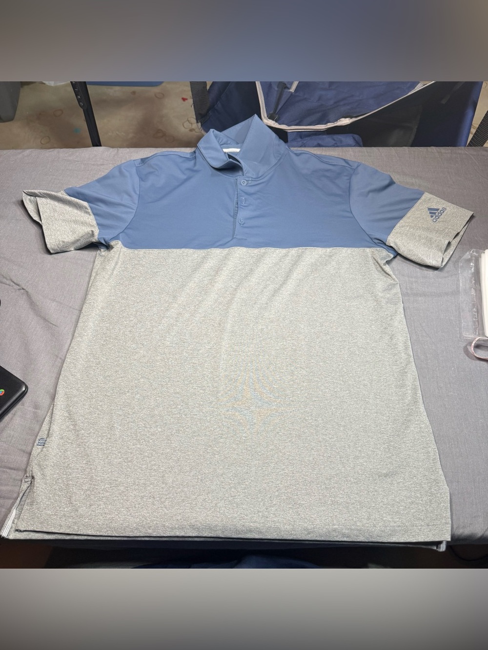 adidas Blue and Light Gray Colorblock Polo